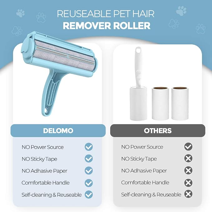 DELOMO Pet Hair Remover Roller, Reusable Lint Roller for Dog and Cat Hair | Portable Pet Hair Roller with Large Fur Bin, Fast Cleaning for Couches, Bedding, Rugs, Car Seats and Furniture, No Batteries - Image 4