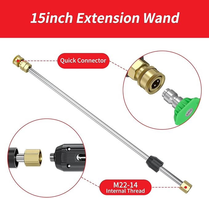 POHIR Pressure Washer Gun and 50FT Hose Kit, 3600 PSI Power Washer Gun Comes With 15in Extension Wand Parts 7 Nozzle Tips Quick Connect Set For Home Cleaning and Car Washing