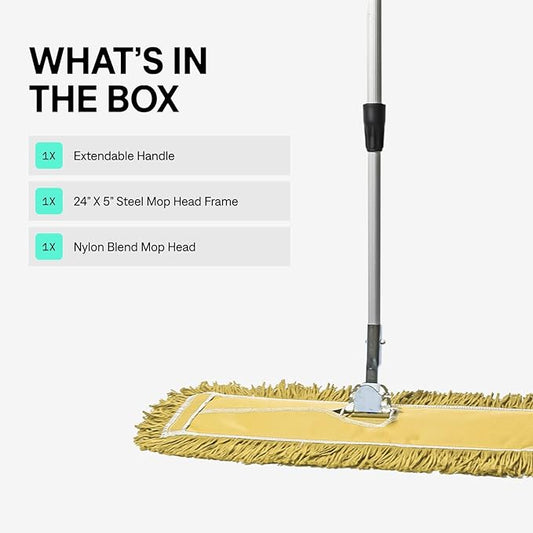24 Inch Yellow Commercial Dust Mop & Floor Sweeper with Extendable Handle – Mop for Hardwood, Tile, and Concrete Floor Cleaning