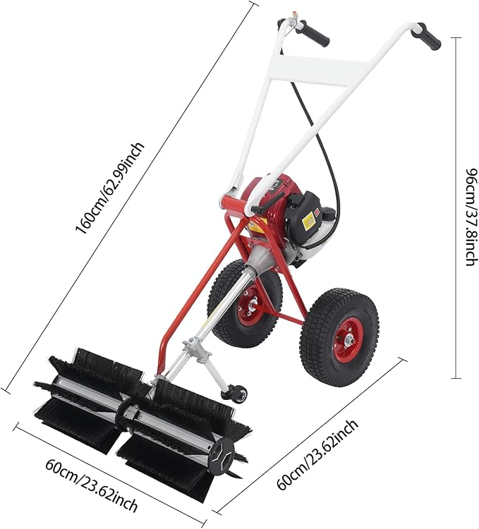 Gas Powered Walk-Behind Outdoor Lawn Brush Sweeper, 4-Stroke Gasoline Engine Lawn Sweeper, 23.62" Hand Push Sweeper Lawns Cleaning Tools for Artificial Lawns, Pathways, Driveways