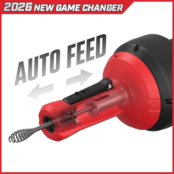 POPULO Auto-Feed 17FT Drain Snake Auger, Plumbing Snake Drain Auger with Drill Adapter, Sink Snake Drain Hair Remover for Kitchen, Bathroom and Shower Sink, PMDA-5