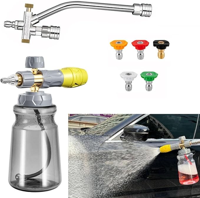 1000ml Handheld Foam Watering Can Sprayer High Pressure Car Wash Spray Bottle Dual Purpose Switch Snow Foam Pressure Washer Cleaning Tool for Cars Motorcycles Roofs Driveways(Rod and Nozzle)