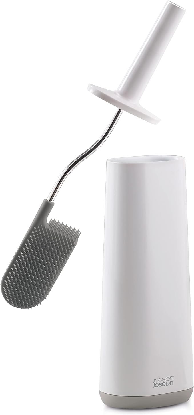 Joseph Joseph Toilet Brush with Slim Holder Flexible Anti-Drip, Grey/White
