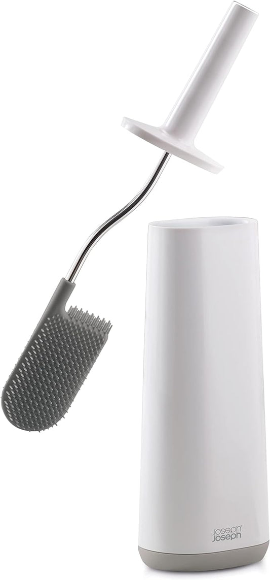 Joseph Joseph Toilet Brush with Slim Holder Flexible Anti-Drip, Grey/White
