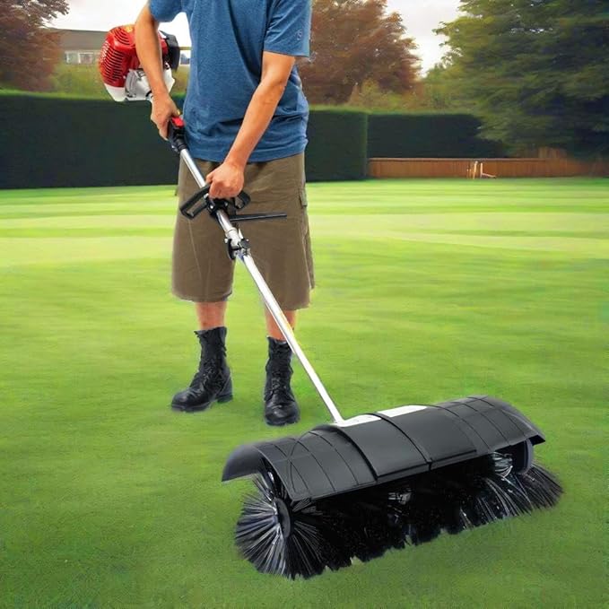 2-Stroke 1700W Gas Power Snow Sweeping Broom,52cc Handheld Sweeper,Single Cylinder Walk Behind Handheld Sweeper,Cleaning Driveway Turf Lawns Power Brush Lawn Sweeper Cleaner Tools