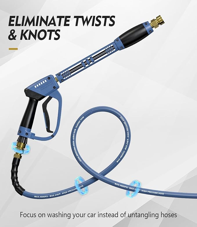 Pressure Washer Gun and Hose Kit, 4800PSI Steel-Braided & Durable - Flexible & Kink-Resistant Power Washer Hose 100 FT with 3/8" Swivel Quick Connector and M22 14mm Adapters Replacement