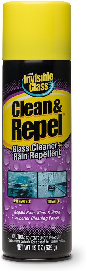 Invisible Glass 91184 Clean & Repel ?€? Aerosol Glass Cleaner and Rain Repellent, Cleans Exterior Windshields, Repels Rain, Sleet, Snow, Improves Wet Weather Driving Visibility ?€? 19 oz