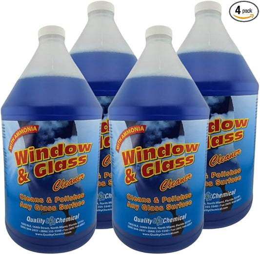 Quality Chemical Window & Glass Cleaner - Fortified with Ammonia for Sparkling, Film-Free, and Dust Resistant Glass Surfaces - Pleasant Fragrance - Ready to Use 128 oz (Pack of 4)
