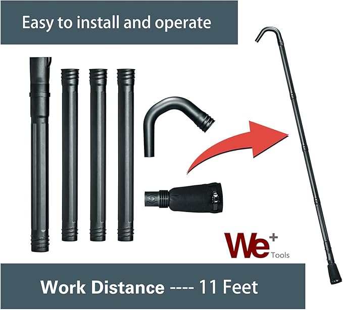 Universal Gutter Cleaning Kit for Leaf Blower - Identical to Worx WA4092 | Fits 95% of Major Brands Blowers up to 5" Diameter | No Ladder Needed, 11ft Ground Reach, 5-Min Tool-Free Setup