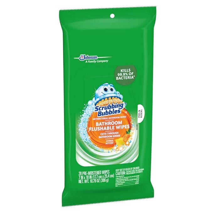 Antibacterial Bathroom Flushable Wipes, Citrus Action, 28 Count - 2 Pack