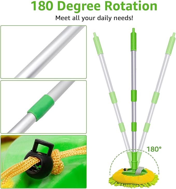 47" Car Wash Brush Mop Cleaning Tool with Long Handle Kit for Washing Detail Car Truck, SUV, RV, Trailer, Boat 2 in 1 Chenille Microfiber Sponge Duster, Paint Scratch Free