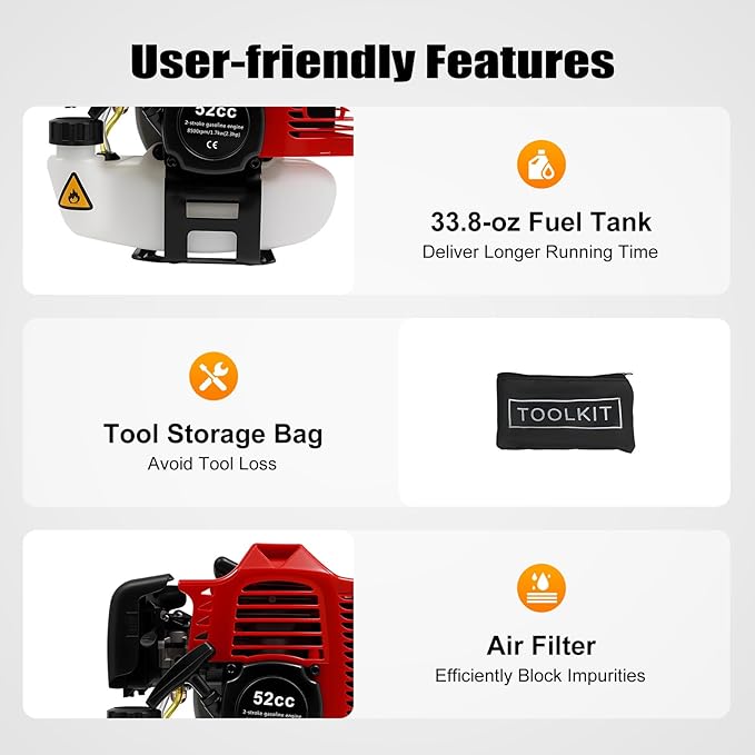 Handheld Sweeper, 52cc 2 Stroke Engine 2.3HP Gasoline Powered Sweeper Broom Driveway Lawn Lawn Artificial Grass Power Brush Lawn Sweeper Cleaning Tools Gasoline Engine Powered Broom…
