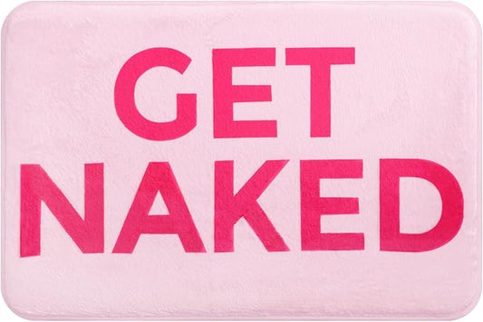 Pink Get Naked Memory Foam Bath Mat 16x24 Inch, Funny Bathroom Rugs, Cute Dorm, Apartment Decor, Soft Non Slip Absorbent Mats for Shower, Vanity