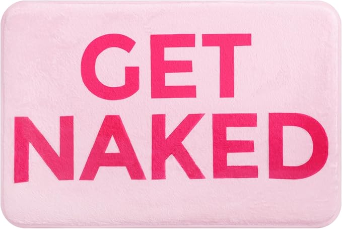 Pink Get Naked Memory Foam Bath Mat 32x20 Inch, Funny Bathroom Rugs, Cute Dorm, Apartment Decor, Soft Non Slip Absorbent Mats for Shower, Vanity