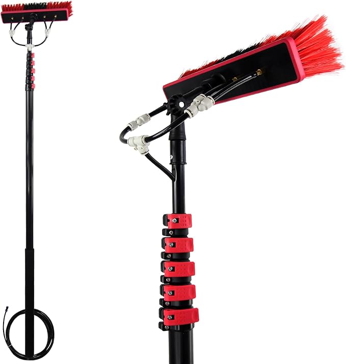 12ft-36ft Telescopic Window Cleaning Pole with Water Fed Brush - Extendable Roof Cleaning Equipment for Conservatories and Hard-to-Reach Areas Professional Cleaning Tools