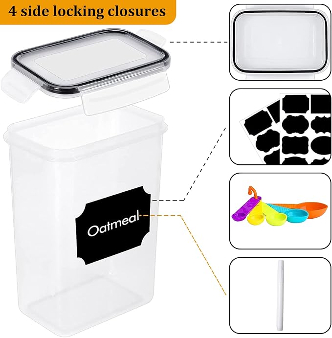 stusgo 18 Pack Airtight Food Storage Containers with Lids, BPA Free Clear Pantry Storage Container for Kitchen Food Pantry Organizers and Storage, Plastic Pantry Organiser for Cereal,Flour and Sugar