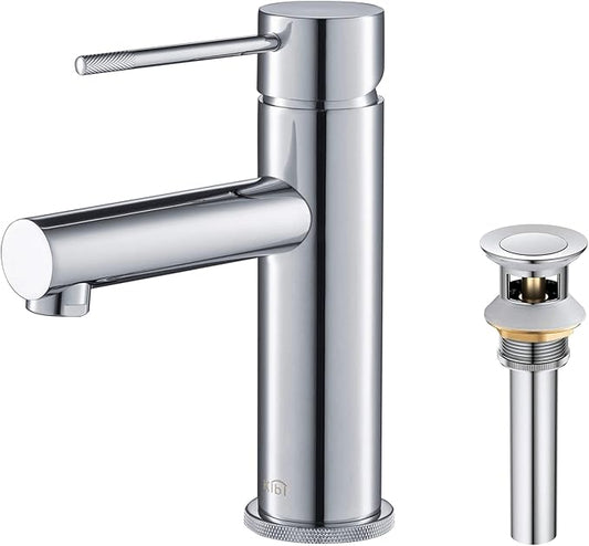 KIBI KBF1010 Solid Brass Single Handle Single Hole Circular X Faucet for Bathroom Sink with Pop Up Drain | High Arc Faucet Spout | Chrome Finish | Corrosion and Rust Resistant