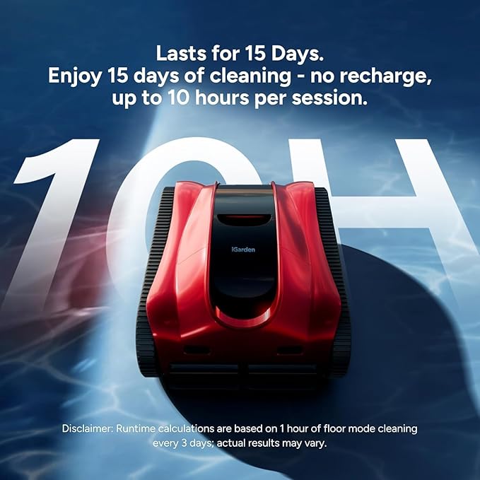 (2025 Upgrade) iGarden Pool Cleaner K Pro, 10H Max Runtime, Cordless Robotic Pool Vacuum for Inground Pools, Touchscreen, Smart Navigation, 200% Turbo Suction, Ultra-Fine Filtration, Auto-Parking