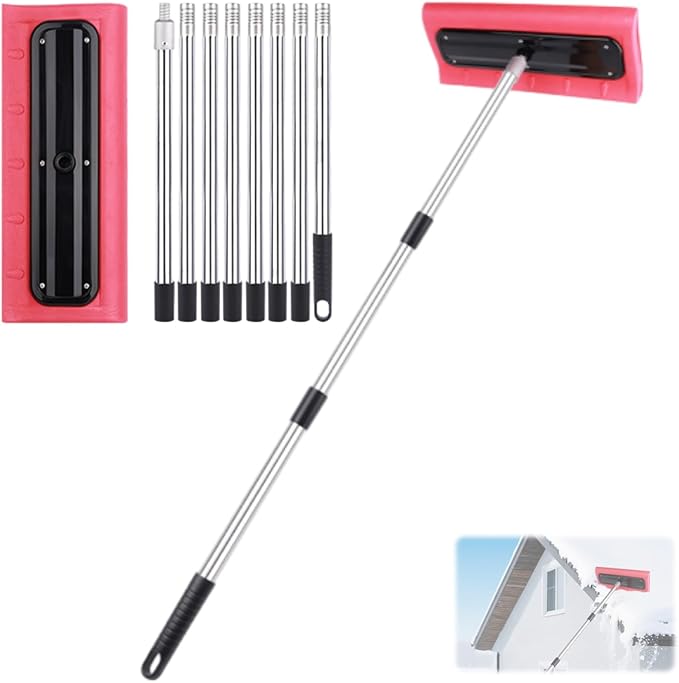 Roof Rake Snow Removal Tool, Snow Rake for House Roof, Adjustable Telescoping Snow Roof Rake, Foam Head Roof Snow Rake, Winter Cleaning Accessory, Rake Tool for Driveway Roof (3.2m)