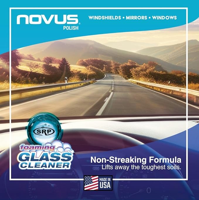 Novus 1802 | Glass Cleaner Spray | Powerful Foaming Glass Cleaner, Streak-Free Shine for Home and Auto | Safe for All Glass Surfaces | 19 Ounces (12 Pack)