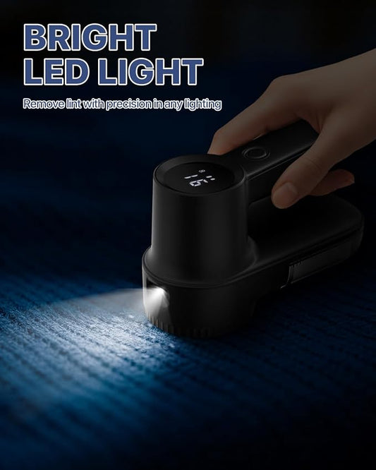 Rechargeable Lint Shaver, Lint Remover with LED Light,3 Extra Blades | 3-Speeds Sweater Shaver with LED Display, Electric Fabric Shaver for Clothing & Furniture, Type-C Fast Charging Port - Black - Image 2