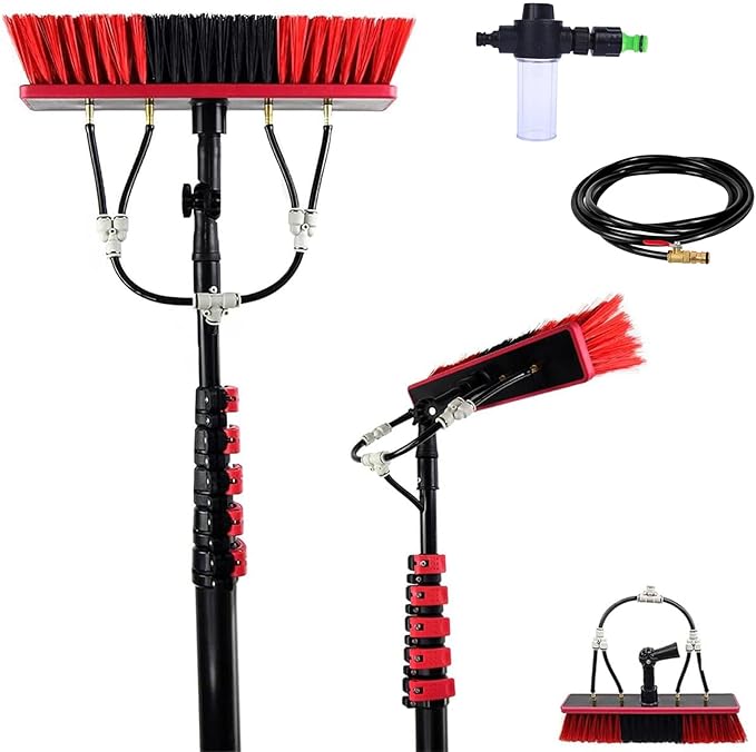 3.6-10.8 M Telescopic Brush, Water Fed Window Cleaning Pole, Soap Dispenser, Window Cleaning Pole, Water Fed Telescopic Brush, Window Roof Cleaning Equipment (35cm Brush,6M)