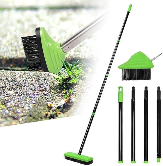 3-in-1 Weed Brush Tool Set, Adjustable Long Handle Crack Weeder & Moss Remover for Driveway, Patio, Sidewalk - Stainless Steel Crevice Cleaning Kit (1 Set)