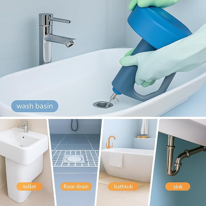 50 FT Drain Snake Hair Drain Clog Remover, Manual Or Powered, Plumbing Snake With Drill Adapte,Unclog Sink Drain Tool, Drain Auger for Toilet、Shower、Kitchen、Sink, No Auto Retract Or Feed, Blue