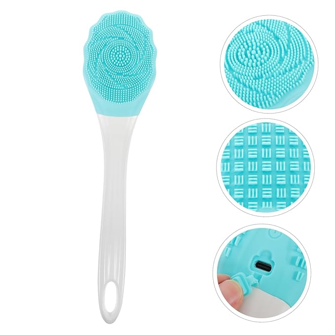 OUNONA Electric Waterproof Bath Brush Long Handle Silicone Body Scrubber for Men and Women Back Cleaning Tool for Shower and Bath Ergonomic Design for Easy Use