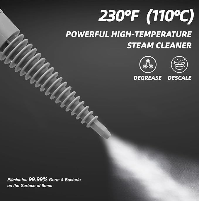 Handheld Steam Cleaner, Pressurized Multi-Surface Steam Shot with 13 Accessories, Safety Lock, Steamer for Cleaning Floor, Upholstery, Grout, Windows, Couch and Car, Grey