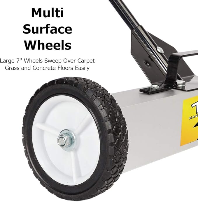 TUFFIOM 36-Inch Rolling Magnetic Pick-Up Sweeper | 55-LBS Capacity, with Quick Release Latch & Adjustable Long Handle, for Nails Needles Screws Collection