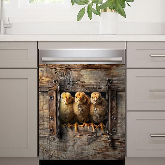 Wood Board and Chicken Pattern Dishwasher Magnet Cover Sticker,Refrigerator Magnet Cover Decal Fridge Magnetic Stickers Home Kitchen Decor,23W x 26H inchs