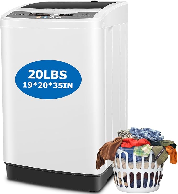 Nictemaw Portable Washing Machine, 20Lbs Capacity Full-Automatic Portable Washer Machine, 2.8Cu.ft Washer and Dryer Combo with 10 Programs 8 Water Levels Laundry Machine for Apartment, Dorms, RV