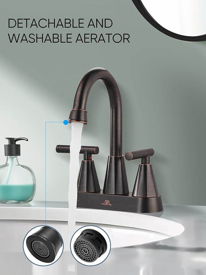 Cobbe Bathroom Faucets for Sink 3 Hole, 4 Inch with Pop Up Drain and 2 Supply Hoses, 2 Handle Centerset Bathroom Faucet for Sink Vanity, ORB, 2 Pack