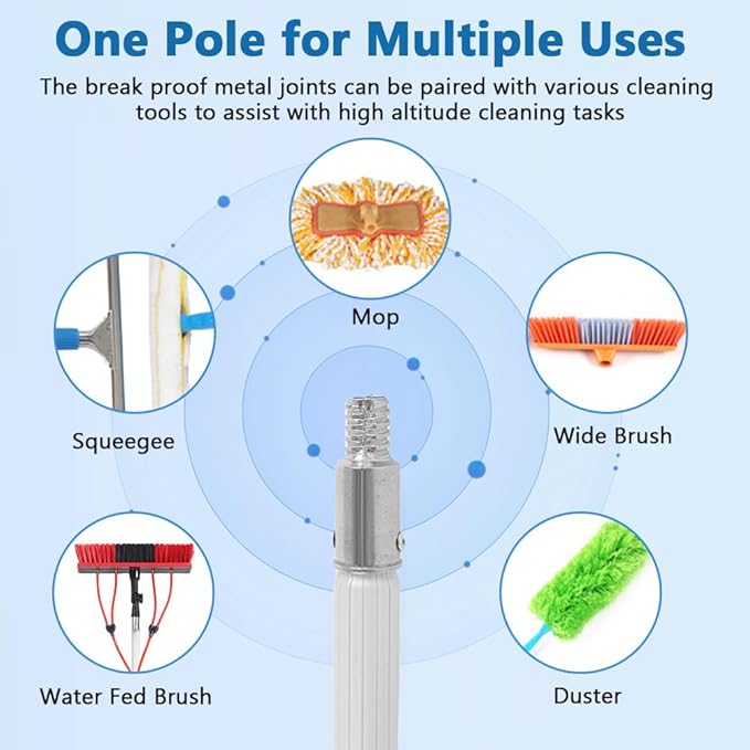 Solar Panel Cleaning Kit, Aluminum Alloy 23 FT Water Fed Pole Adjustable Washing Pole and Brush Kit Washing Dusting Equipment Tool for Window Roof Outdoor Glass