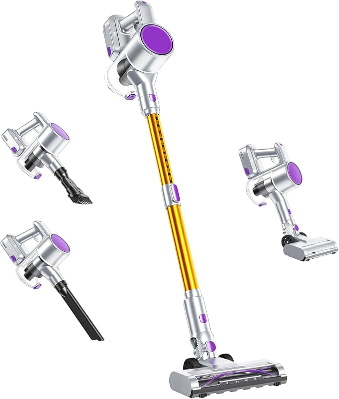 OLIXIS Cordless Vacuum Cleaner with Flexible Steering & Extendable Pole,3 Brush Heads, Lightweight Wireless Rechargeable Upright Vacuum with LED Light & Wall Mount for Hardwood Floors & Carpet