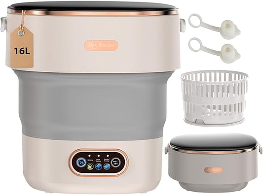 Portable Washing Machine Mini Foldable 16L Washer Laundry with Spin Basket Portable Washer Machine for Apartment RV Travel Camping 3 Cleaning Modes Suitable for Small Clothes and Underwear (Gray)