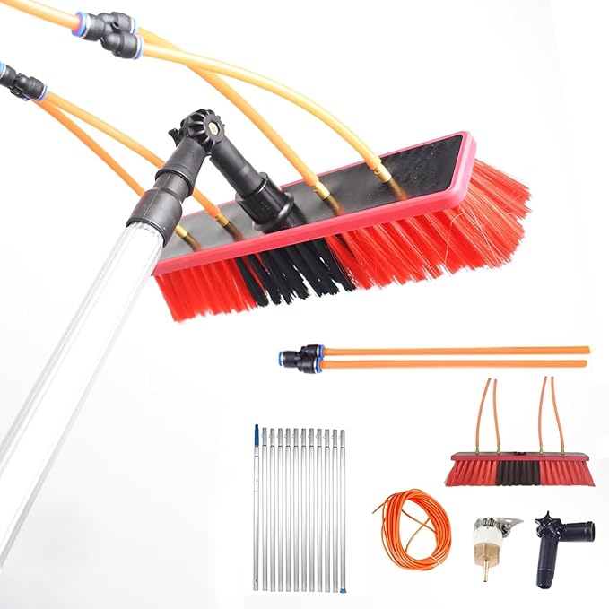 Window Cleaning Pole, Water Fed Telescopic Brush Photovoltaic Panel Cleaning Tool 30Cm Brush Head for Cleaning photovoltaic and Solar Panels and Other Cleaning Activities 3poles 55brush Head