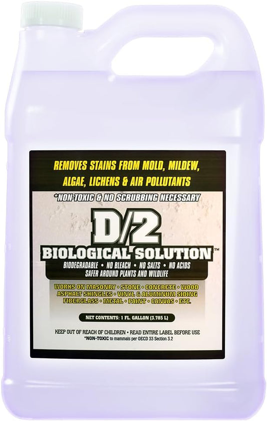 D2 Biological Solution - 1 Gallon - Professional-Grade Cleaner for Mold, Mildew, Algae, Lichen - Non-Bleach, pH Neutral, Biodegradable - Stone, Marble, Concrete, Headstones, Monuments