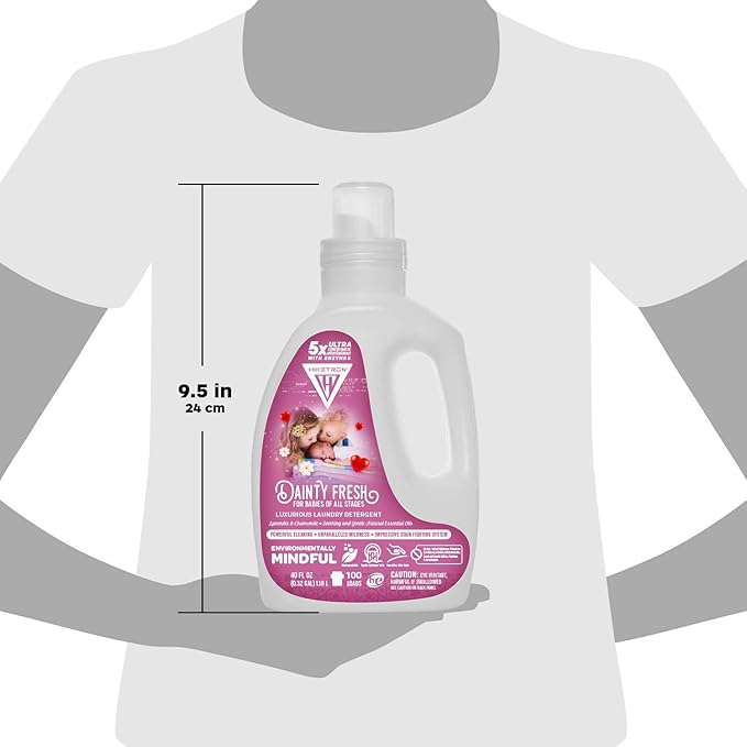 Hiketron Dainty Fresh For Babies Liquid Laundry Detergent, 5x Ultra Concentrated, Tough Stains Remover, Long Lasting Scent (80 Fl Oz, Pack of 2)