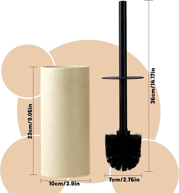 Ceramic Toilet Bowl Brush and Holder Set,Toilet Cleaning Scrub Brush,Heavy Duty Toilet Brush Quick Dry Bristles for Bathroom
