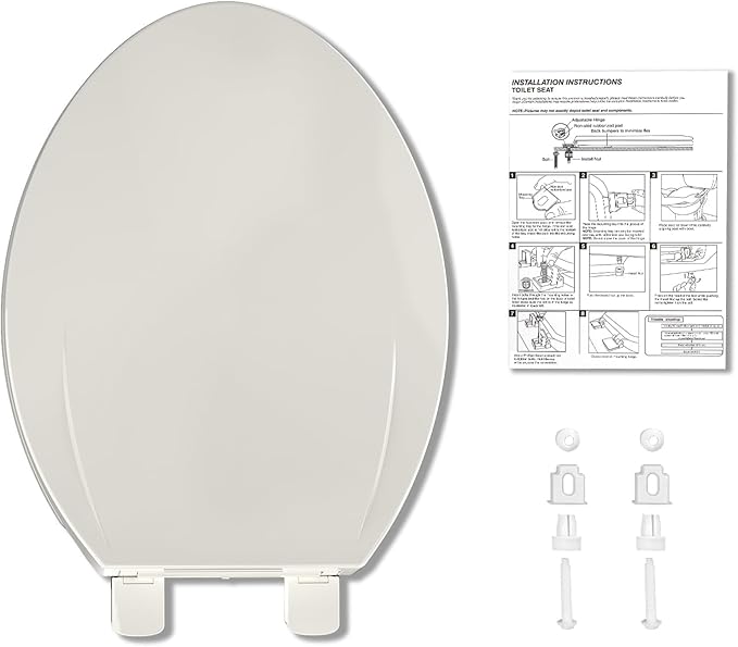 Elongated Commercial Toilet Seat 19” – Soft Close, Quick-Release & Attach, Durable Polypropylene, Grip-Tight Bumpers, Easy Install & Clean, Biscuit – Color: 19" Regular Toilet Seat Biscuit
