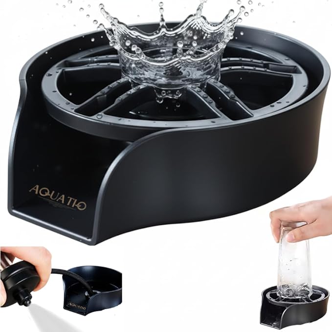 2-in-1 Glass Rinser & Sink Sprayer Attachment – High Pressure Cup Washer for Kitchen Sink – Matte Black Bottle Cleaner -Stainless Steel Cup Cleaner (Fits Standard Counter Holes)
