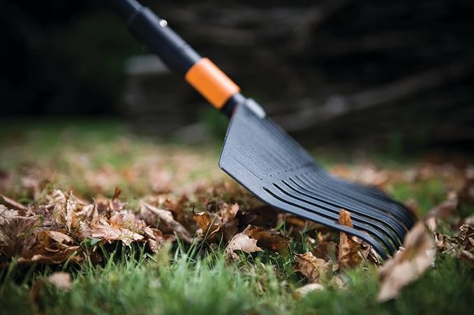 Fiskars QuikFit Leaf Rake L, Tool Head, 25 prongs, Length: 50 cm, Plastic prongs, Black/Orange, 1000642