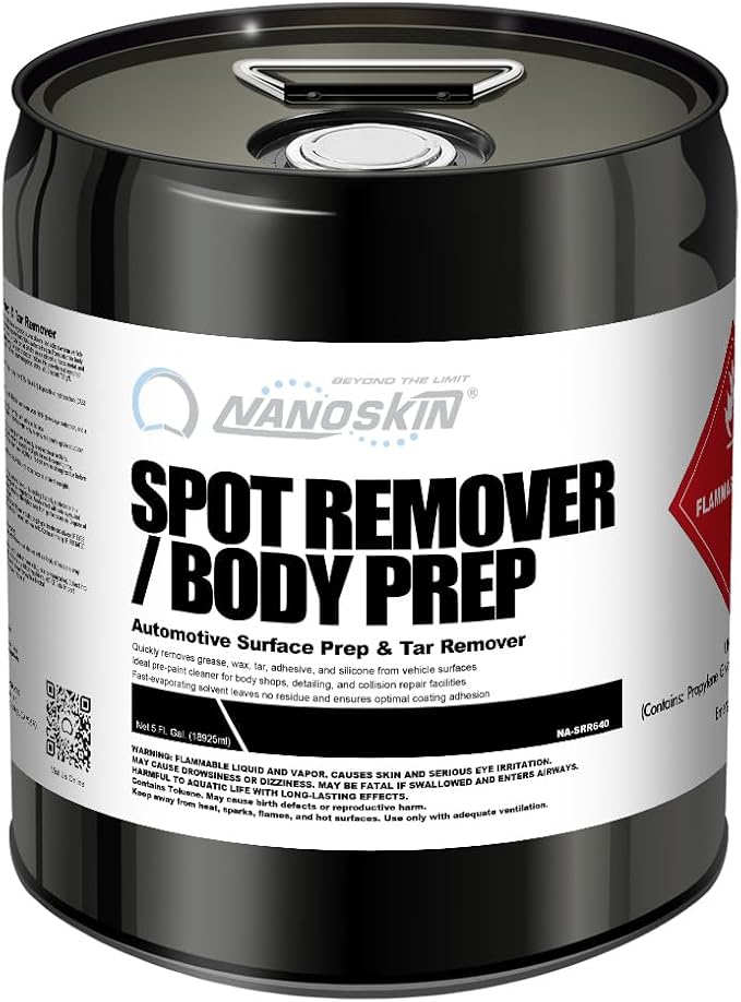 Nanoskin Spot Remover/Body Prep Automotive Surface Prep Cleaner 5 Gallon - Fast-Drying Solvent Degreaser Removes Tar, Grease, Wax & Adhesive, VOC-Compliant Pre-Paint Panel Prep