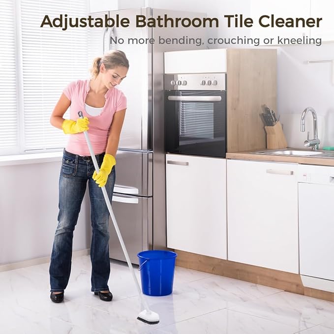 Tub and Tile Scrubber, 2 in 1 Bathroom Tile Cleaner, Extendable Bath Cleaning Scrubber Tool with 180-Degree Rotating Scrubber, Long Handle