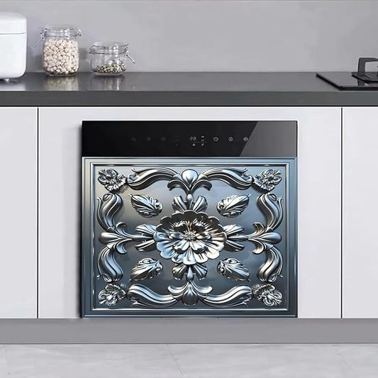 Stainless Steel Flower Pattern Dishwasher Magnetic Cover 3D Effect Decorate Panel Decal for Refrigerator Fridge Magnet Beautiful Flowers Magnets for Kitchen Home 23"x17"