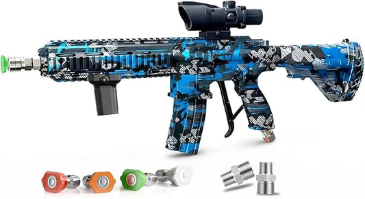 M416 Tactical Style 3600 PSI High Pressure Washer Gun - Foam Cannon Compatible with Swivel & 4 Nozzles - Airsoft Inspired Design for Car Cleaning & Outdoor Use (Blue)