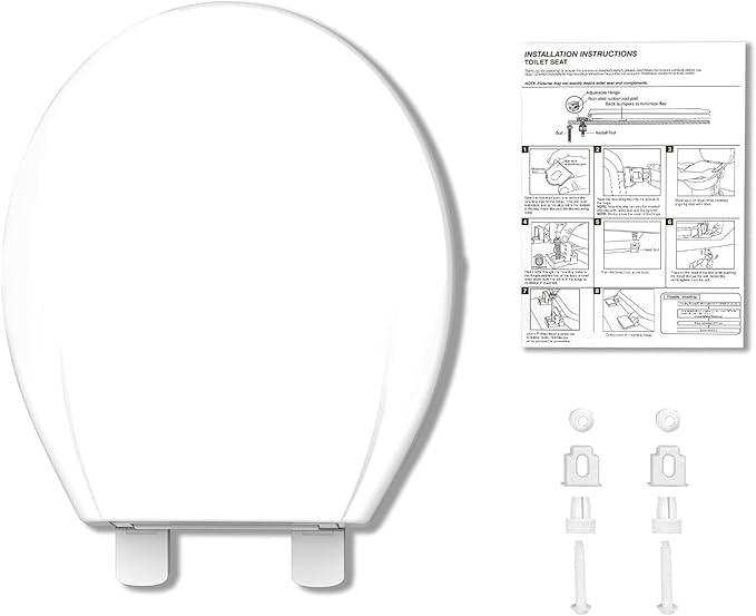 Commercial Round Toilet Seat 17" – Soft Close, Quick-Release & Attach Hinges, Grip-Tight Bumpers, Durable Mark-Resistant Plastic, Easy Install & Clean, White – Color: White 17" Round PP