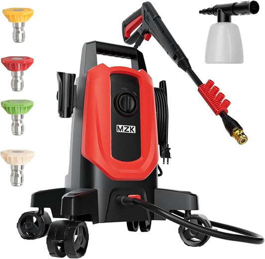 MZK Pressure Washer,with Anti-Tipping Technology,4 Quick-Connect Nozzles,Foam Cannon for Easy Replacement,High-Pressure Cleaning of Cars,Fences
